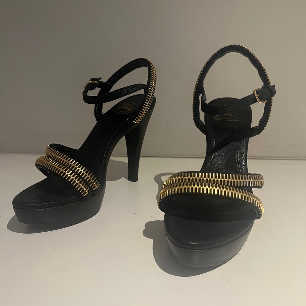Burberry Wood and Metallic Platform Heels